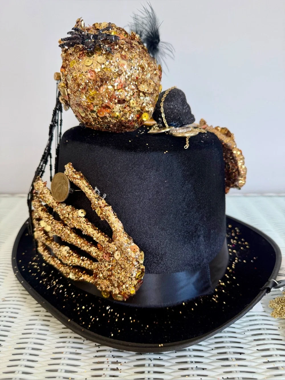 Pirates Bounty Black Gold Decorative Party Top Hat Embellished Skull& hands OS